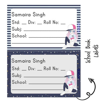 School Book Label - Girl with Cat - Pack of 36 labels (PREPAID ONLY)