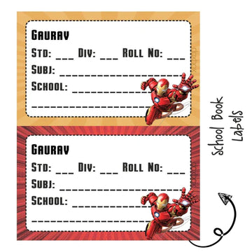 School Book Labels - Ironman - Pack of 36 labels - (PREPAID ONLY)