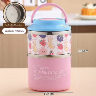 Cartoonistic Double Layer Stainless Steel Kids Lunch Box – 1060ml Insulated Thermos Food Jar with Handle