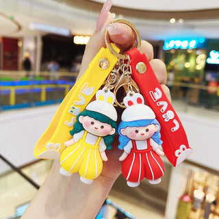 Premium Quality 3D Cute Kawaii Skate Boy & Rabbit Cap Girl Keychains: Adorable Accessories for Kids Pack of 2 (Random Colour)