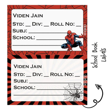 School Book Label - Spiderman- Pack of 36 labels (PREPAID ONLY)
