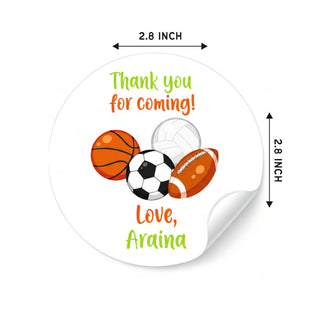 Round Thank You Label - Sports Fun (24 Pcs) (PREPAID ONLY) (Dispatch in 5-6 Days)