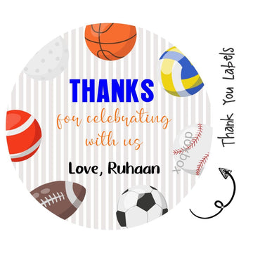 Round Thank You Label - Sports (24 Pcs) (PREPAID ONLY)
