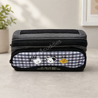 Cute Puppy Gingham Pencil Case | Large Capacity Double Zip School Pouch for Kids
