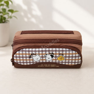 Cute Puppy Gingham Pencil Case | Large Capacity Double Zip School Pouch for Kids