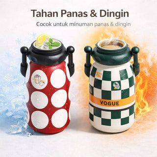 Kawaii Stainless Steel Insulated Water Bottle 700ml with Carabiner & Lanyard