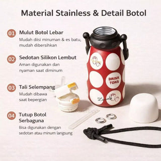 Kawaii Stainless Steel Insulated Water Bottle 700ml with Carabiner & Lanyard
