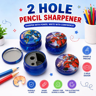 Iron Heroes 2-Hole Pencil Sharpener for Kids | Robot Design | Durable & Safe