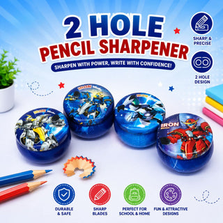 Iron Heroes 2-Hole Pencil Sharpener for Kids | Robot Design | Durable & Safe