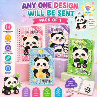 Puffy Panda Spiral Diary with Sticker Sheets | Kawaii Notebook for Kids |