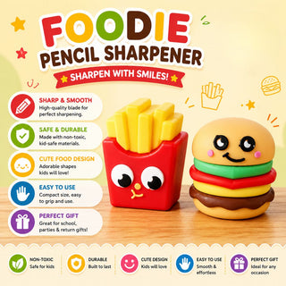 Kawaii Foodie Pencil Sharpener Set | Burger & Fries | Kids' Stationery Gift