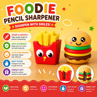 Kawaii Foodie Pencil Sharpener Set | Burger & Fries | Kids' Stationery Gift