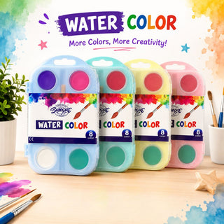 Baroque 8-Color Watercolor Paint Set for Kids – 4 pastel cases in blue, mint, yellow and pink
