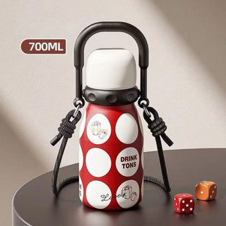 Kawaii Stainless Steel Insulated Water Bottle 700ml with Carabiner & Lanyard