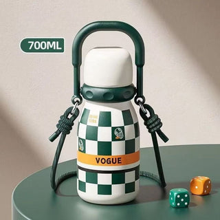 Kawaii Stainless Steel Insulated Water Bottle 700ml with Carabiner & Lanyard