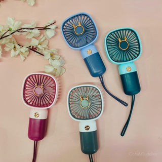 Cute Bunny Mini Handheld Fan with Lanyard | USB Rechargeable Portable Fan for Kids