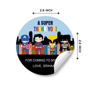 Round Thank You Label - Superhero (24 Pcs) (PREPAID ONLY) (Dispatch in 5-6 Days)