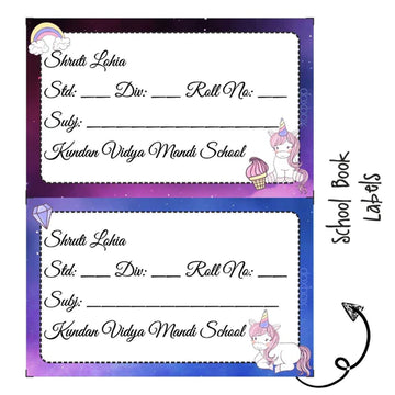 School Book Labels - Unicorn 2 - Pack of 36 labels (PREPAID ONLY)