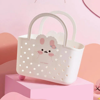 Cute Bunny Storage Basket for Kids – Plastic Tote with Handle