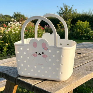 Cute Bunny Storage Basket for Kids – Plastic Tote with Handle