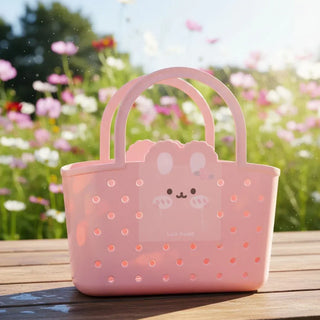 Cute Bunny Storage Basket for Kids – Plastic Tote with Handle