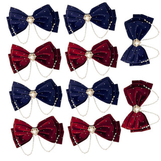(Pack of 10) Velvet Bow Design Alligator Hair Clip with Chain for Return Gift (Prepaid Only)