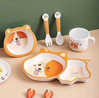 Monkey Bamboo Fiber 5 Piece Feeding Set - 100% bamboo No Plastic (Mix Design)(Pack Of 5/10)(Prepaid Only)