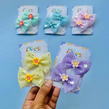 Small Flower on Bow Hair Clip for Kids