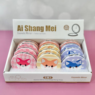 Cat Design Pocket Size Round Compact Mirror (Random) 1pc