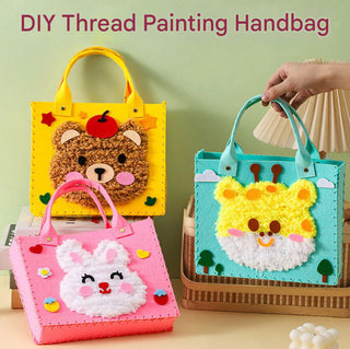 DIY Animal Face Threading Felt Handbag Craft Kit for Kids (Random 1pc)