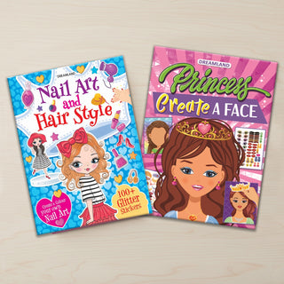 Princess Create a Face Nail Art and Hair Style- Create and Colour Your Own Nail Art with 150 Glitter Stickers, Activity Book Pack of 2