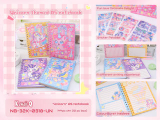 Kawaii Unicorn Spiral Diary with Stickers – A5 Holographic Journal for Kids