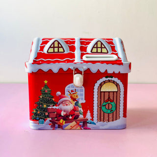 Christmas House Tin Gift Box with Lock (Random Color)
