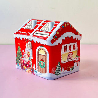 Christmas House Tin Gift Box with Lock (Random Color)