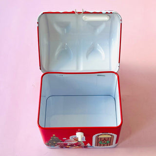 Christmas House Tin Gift Box with Lock (Random Color)