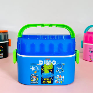Kids Animal Cartoon Lunch Box – Double Layer Tiffin with Handle (600ml+300ml)