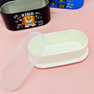 Kids Animal Cartoon Lunch Box – Double Layer Tiffin with Handle (600ml+300ml)