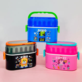 Kids Animal Cartoon Lunch Box – Double Layer Tiffin with Handle (600ml+300ml)