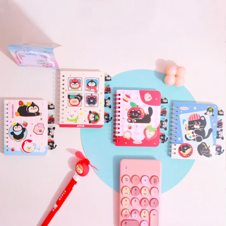 Kawaii Mini Spiral Notebook Gift Set | Cute Cat & Penguin (Random)