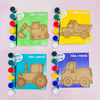 Construction Vehicles Paint & Play Kit – Create Your Own MDF Dino Art Set for Kids (Pack Of 4)