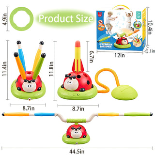 3-in-1 Ladybug Activity Toy Set for Kids – Rocket Launcher, Ring Toss & Balance Bar with Music | Ages 3+