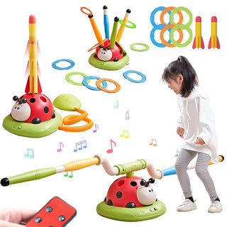 3-in-1 Ladybug Activity Toy Set for Kids – Rocket Launcher, Ring Toss & Balance Bar with Music | Ages 3+