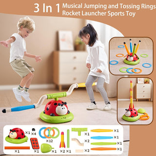 3-in-1 Ladybug Activity Toy Set for Kids – Rocket Launcher, Ring Toss & Balance Bar with Music | Ages 3+