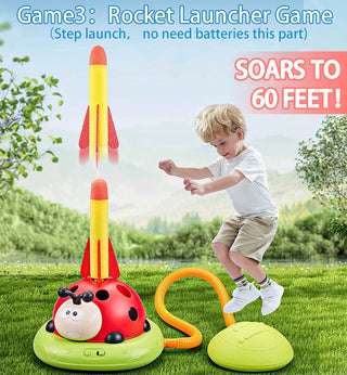 3-in-1 Ladybug Activity Toy Set for Kids – Rocket Launcher, Ring Toss & Balance Bar with Music | Ages 3+