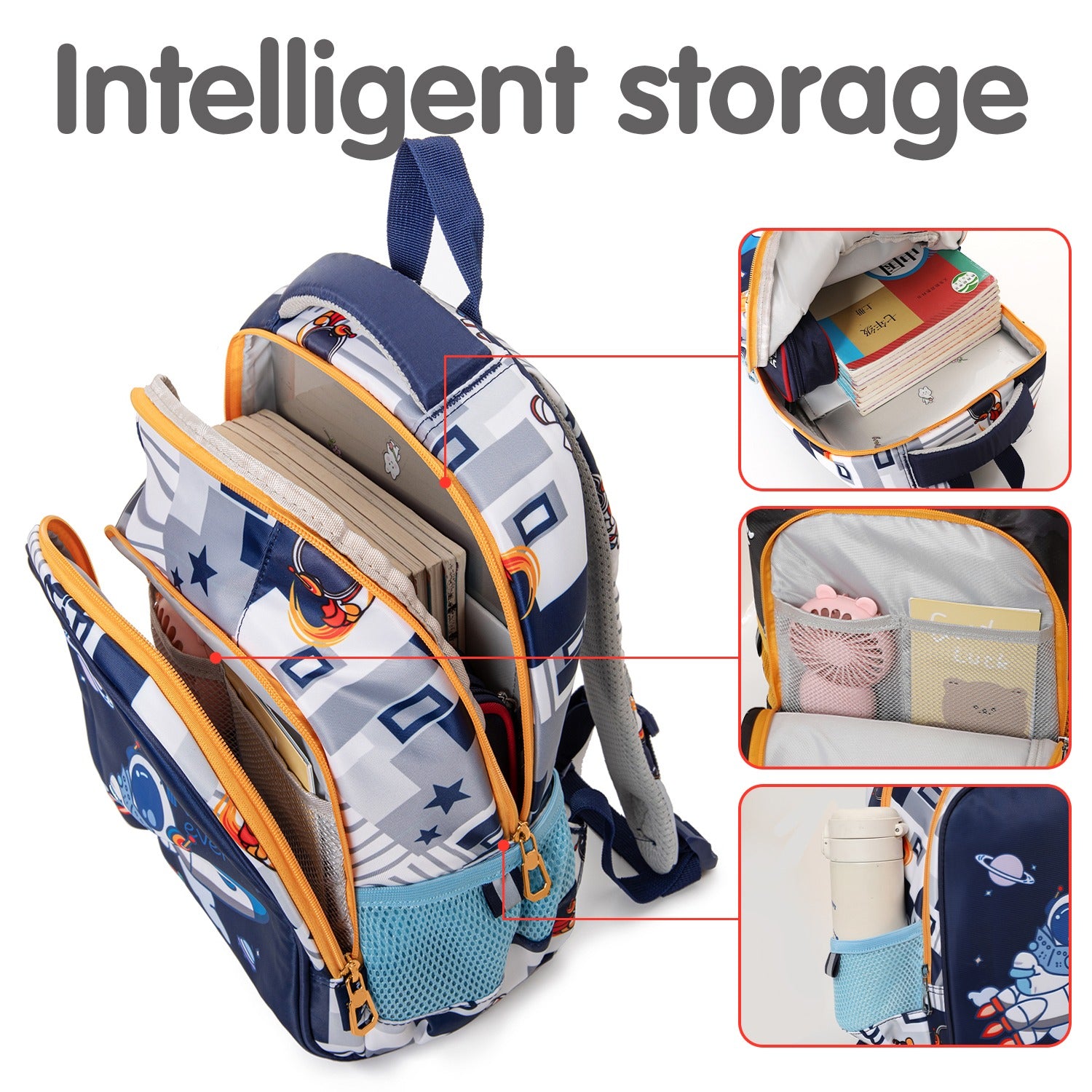 astros backpack kids Astro on Rocket Design Backpack for Kids (White-Navy Blue) – Cots and Cuddles