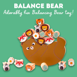 Cots and Cuddles Wooden Animals on Bear Balancing Toy for kids 3+