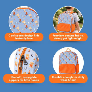 Cots and Cuddles Cute Sporty Bear Theme Printed Canvas Backpack for Kids