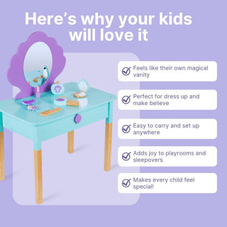 Cots and Cuddles Premium Quality Wooden Makeup Mermaid Dressing Table For Kids