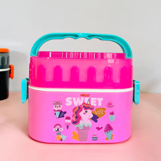 Kids Animal Cartoon Lunch Box – Double Layer Tiffin with Handle (600ml+300ml)