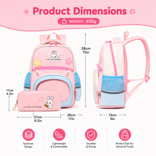 Cute Kids Backpack Set with Pencil Case – Bunny & Fox Design